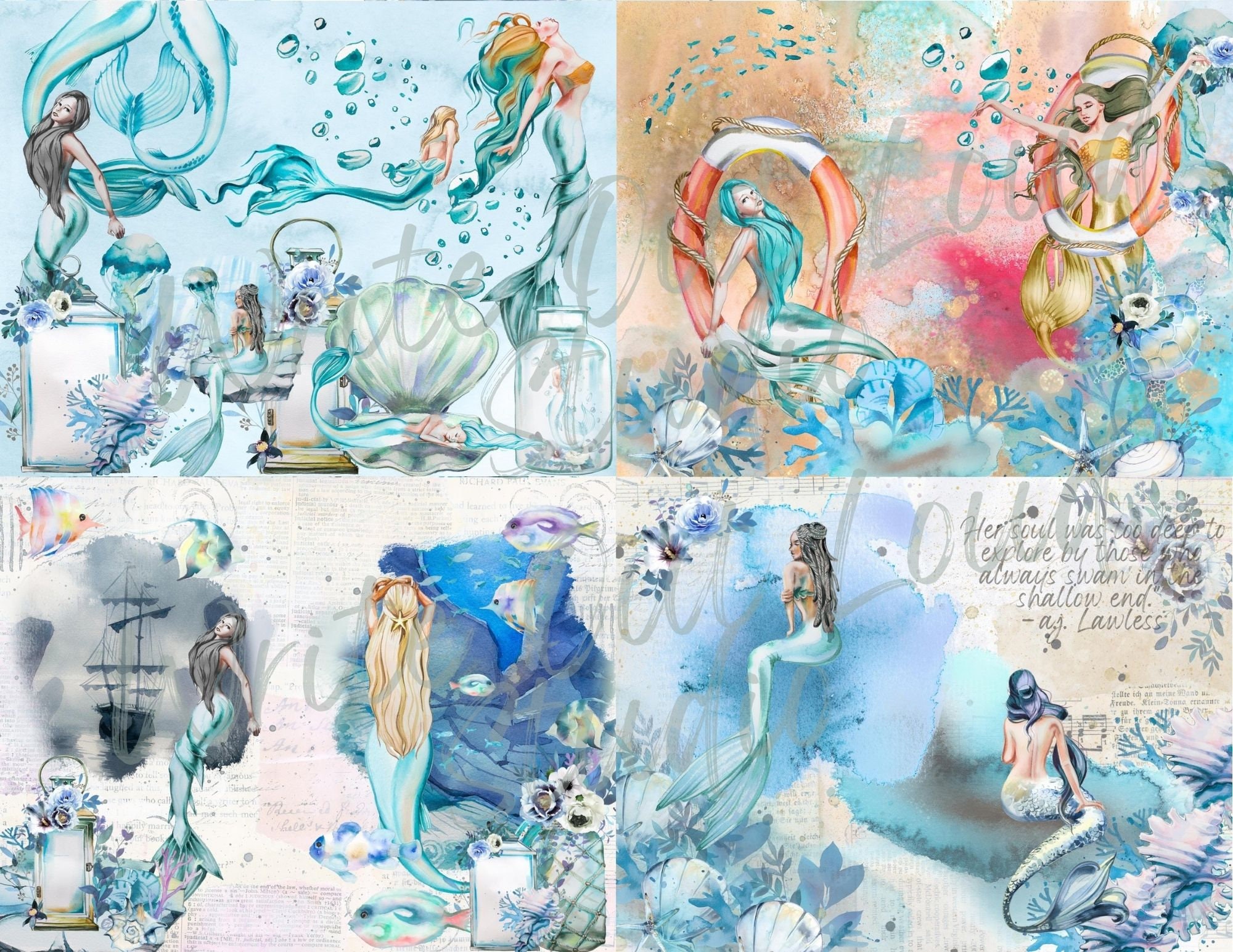 Mermaids Junk Journal Kit Printable Junk Journal Kit Digital - Etsy