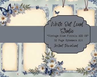 Vintage Blaue Blumen Ephemera Kit: 32 Druckbare Seiten (Digitaler Download)