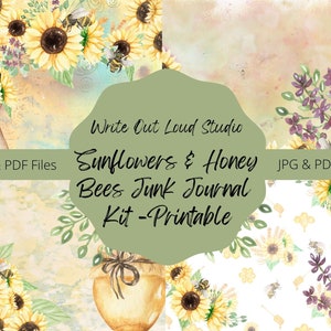 23 Page "Sunflowers & Honey Bees" Junk Journal Kit, Junk Journal Printable, Junk Journal Pages, Bee Junk Journal Kit, Sunflower Journal Kit