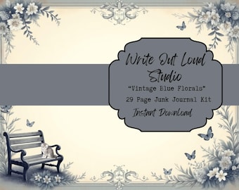 Blau Blumen Junk Journal Kit: Vintage Garten Journal Seiten (Digitaler Download)