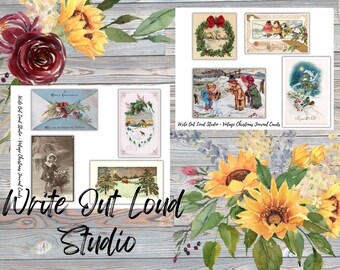 Vintage Christmas Journal Cards: Ephemera Set of 8 (Digital Download)