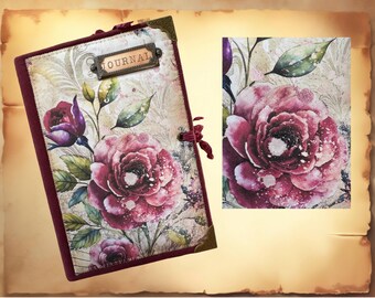 Handmade Vintage Floral Journal: Quilted Cotton Cover, Lace & Pockets (9x6x2)