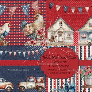 25 Page &quot;Patriotic Farmhouse&quot; Junk Journal Kit, Printable Junk Journal Kit, Digital Printable Journal Kit, Patriotic Junk Journal, Patriotic