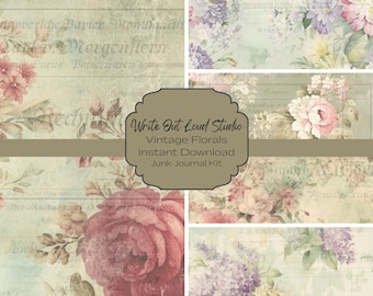Vintage Floral Junk Journal Kit: 28 Printable Pages (Digital Download)