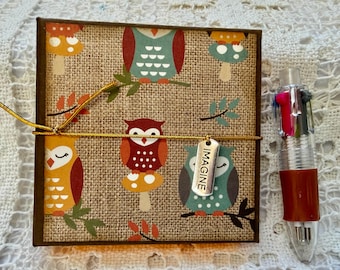 Soporte para notas Post-it de 3x3 cm hecho a mano con temática otoñal / Funda decorativa para papel, accesorio de escritorio, regalo