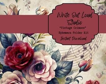 Vintage Crimson Blumen Ephemera Kit: 26 Junk Journal Seiten zum Ausdrucken (digitaler Download)