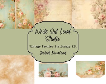Briefpapier Set, Briefumschläge, Vintage Pfingstrose, Briefumschläge, Briefpapier, Grußkarten, Etiketten