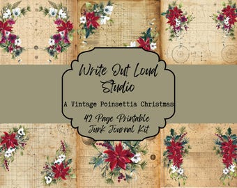 Vintage Weihnachtsstern Junk Journal Kit: 42 Seiten Ephemera (Instant Download)