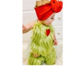 Grinch Romper Dress Faux Fur Romper Bodysuit Jumpsuit Clothes Grinch Leg Warmer Pictures Newborn Outfit Twin Christmas Baby Girl Dress