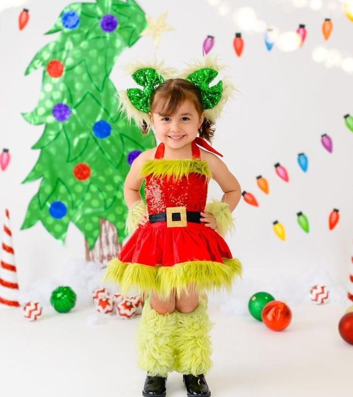 Bambini Bambine GRINCH MOVIE Costume Dr Seuss completo da giorno di Natale Bambini 