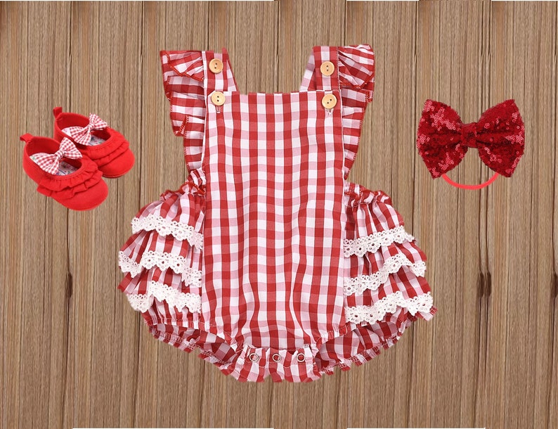 Strawberry First Birthday Romper Party Red Plaid Smash Cake Etsy