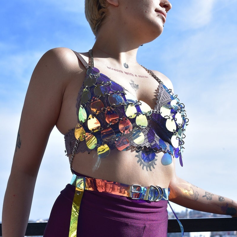 Reflective Rave Clothing Cross Strap Shiny Swimsuit main image 1