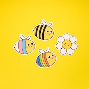 Autocollants brillants en vinyle | Autocollants Abeille, Marguerite, LGBTQ, Fierté, Trans
