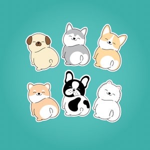 Autocollants brillants en vinyle | Chiots mignons fesses, carlin, Husky, Corgi, bouledogue français, Samoyède, Shiba