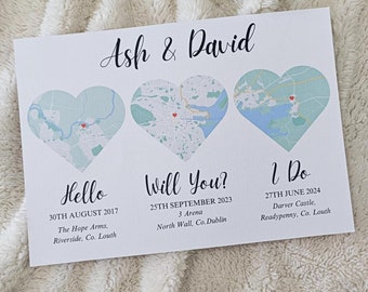 Met Engaged Married Personalised Map Print, Hello Will You I Do Custom Gift, Wedding Anniversary Gift Wall Art, Customised Home Decor