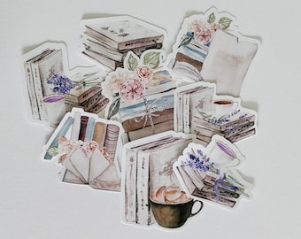 Book Lover Bookworm Reading Stickers, Watercolour Book Bullet Journal Stickers, Junk Journal Planner Accessories