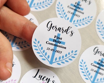 Personalised First Holy Communion Stickers, Confirmation Labels, Custom Christening Stickers, Sweet Cone Party Bag Favour Labels,