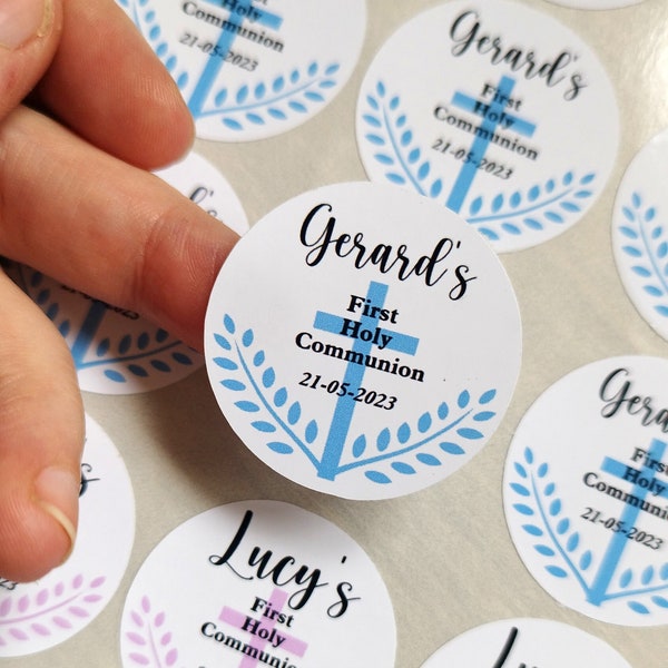 Personalised First Holy Communion Stickers, Confirmation Labels, Custom Christening Stickers, Sweet Cone Party Bag Favour Labels,