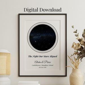 Impresión digital personalizada de mapa celeste, regalo de boda "Noche en que nos conocimos", arte mural de cielo nocturno, póster de mapa estelar, regalo de aniversario, impresión decorativa de constelaciones