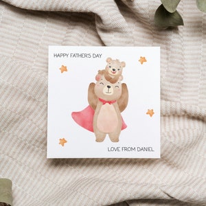 Carte personnalisée fête des pères, carte de voeux fête des pères papa ours, carte fête des pères nom personnalisé pour papa, grand-père, beau-père