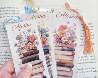 Segnalibri personalizzati, segnalibri personalizzati floreali libreschi confezione da tre, regalo per gli amanti dei libri, segnalibri laminati