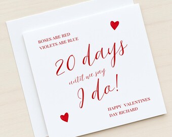 Tarjeta de San Valentín personalizada con cuenta regresiva para boda, tarjeta de amor personalizada para prometido, cuenta regresiva de San Valentín, tarjeta de recuerdo de boda