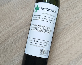 Etiquette de bouteille de vin avec ordonnance personnalisée, cadeau étiquette personnalisée de bouteille d'alcool de vin, cadeau de bâillon rigolo