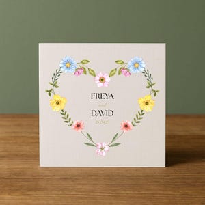 Personalised Wedding Engagement Card - Bride And Groom Couple Names Custom Greeting Card - Floral Heart Custom Date Wedding - Keepsake Card