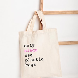Rude Tote Bag, Nur Schlacken Verwenden Sie Plastiktaschen Typografie-Baumwolltasche, Schimpfwort-Witz-Leinwand-Tote-Schultertasche