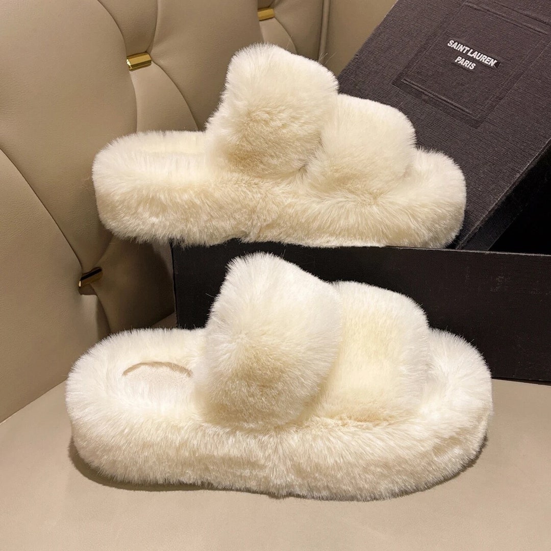 Furry Flip Flop Lounge Slides Warm and Cozy Home Shoes Plush - Etsy