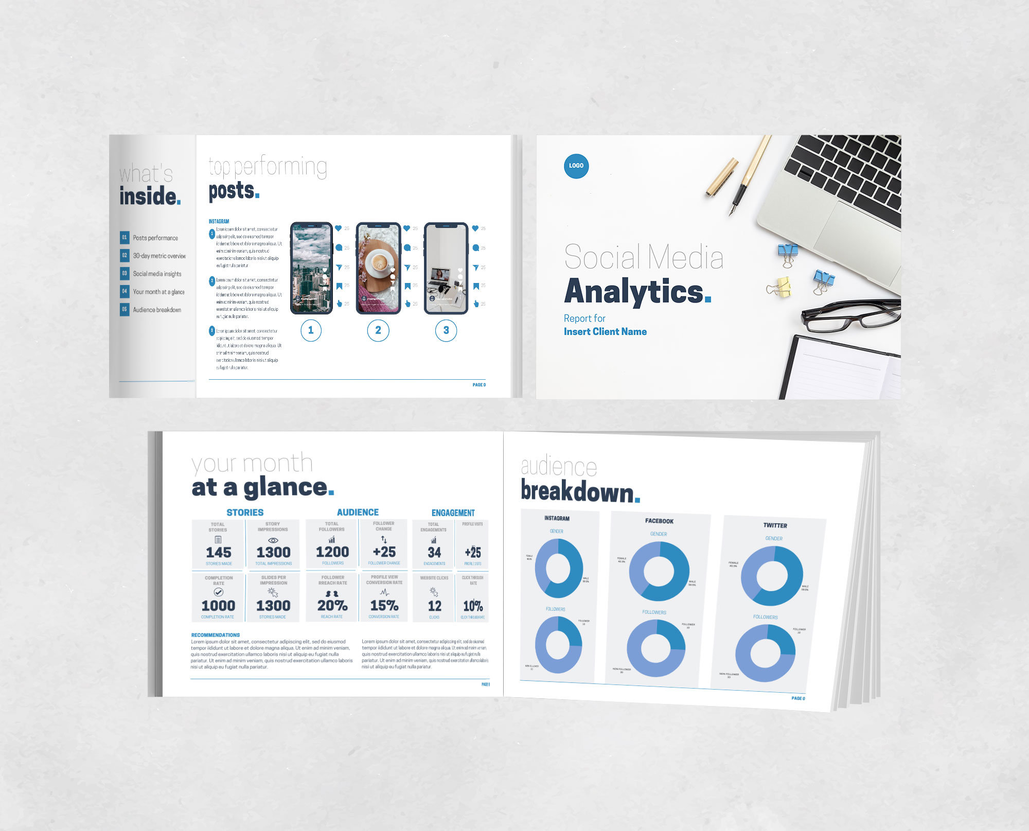 Blue Social Media Analytics Report Template | Canva Monthly Report ...