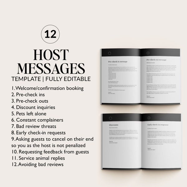 12 Modello di messaggi Airbnb / Modello email / VRBO / Richiesta di noleggio / Noleggio a breve termine Guida alla risposta del super host / Guida alla risposta dell'host