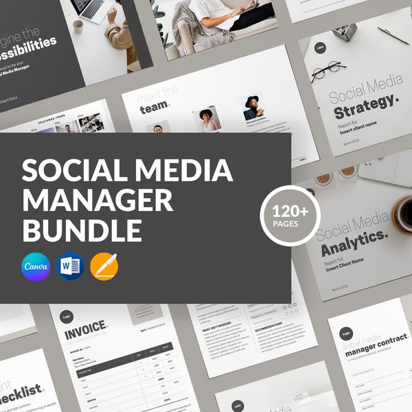 Beige Social Media Manager Bundle | social media Contract | Social Media Proposal | Analytics report | Instagram templates | audit template