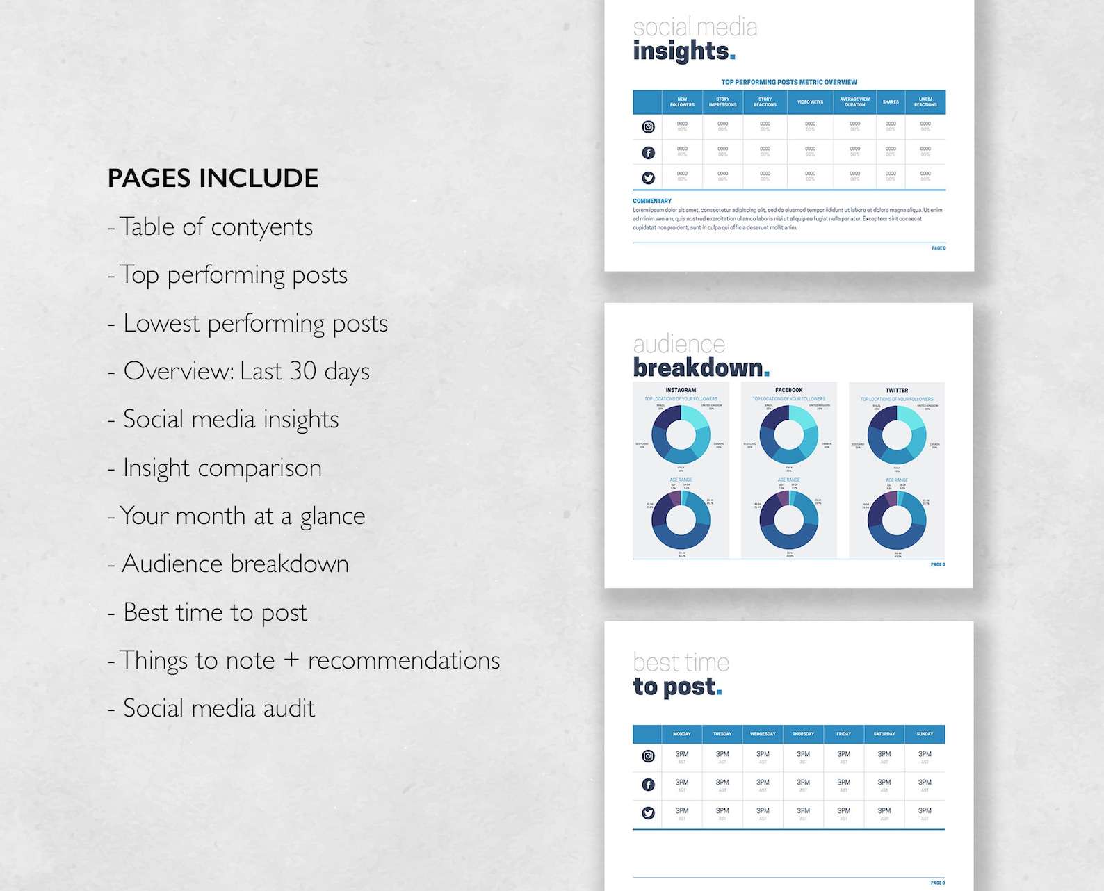 Blue Social Media Analytics Report Template | Canva Monthly Report ...