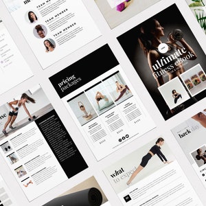 May include: A fitness eBook with a black and white design. The cover features a woman lifting weights and the title "ultimate fitness eBook" with the subtitle "exercise & nutrition".