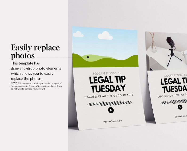May include: A white and green podcast cover graphic with the text "LEGAL TIP TUESDAY" and "DISCUSSING ALL THINGS CONTRACTS". The graphic also includes a play button and a website address.