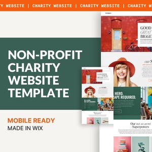 May include: A website template for non-profit organizations. The template is mobile-ready and made with Wix. The website features a red brick building, a woman wearing a red hat, and text that says "Good deeds, great power, bigger impact." and "Our story".