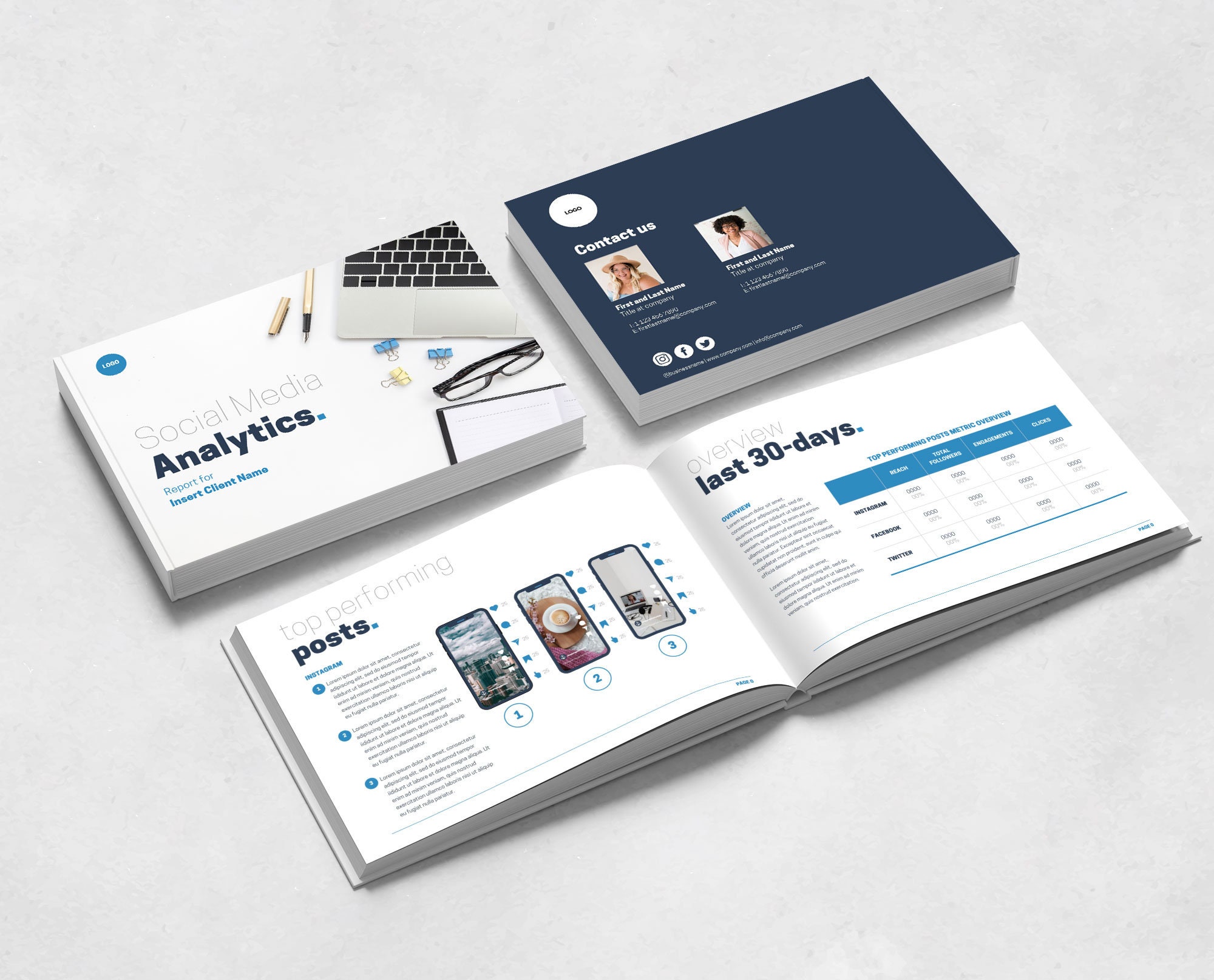 Blue Social Media Analytics Report Template | Canva Monthly Report ...