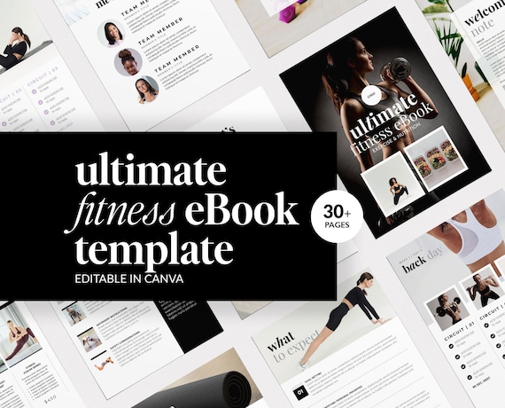 Fitness eBook Template: Postpartum Workout Plan, Gym Routine (Canva, 30+ Pages)