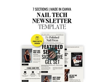 Nail Tech Newsletter Vorlage | Canva Nageltechniker Marketing Vorlage | Nail Tech Flyer | Klickbares Beauty Business Newspaper Template