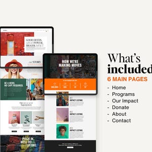 May include: Website mockup for a non-profit organization. The website features a red brick wall background, a green background with the text "Be a hero. No cape required." and a black background with the text "How we're making moves". The website also includes a section with impact listings.