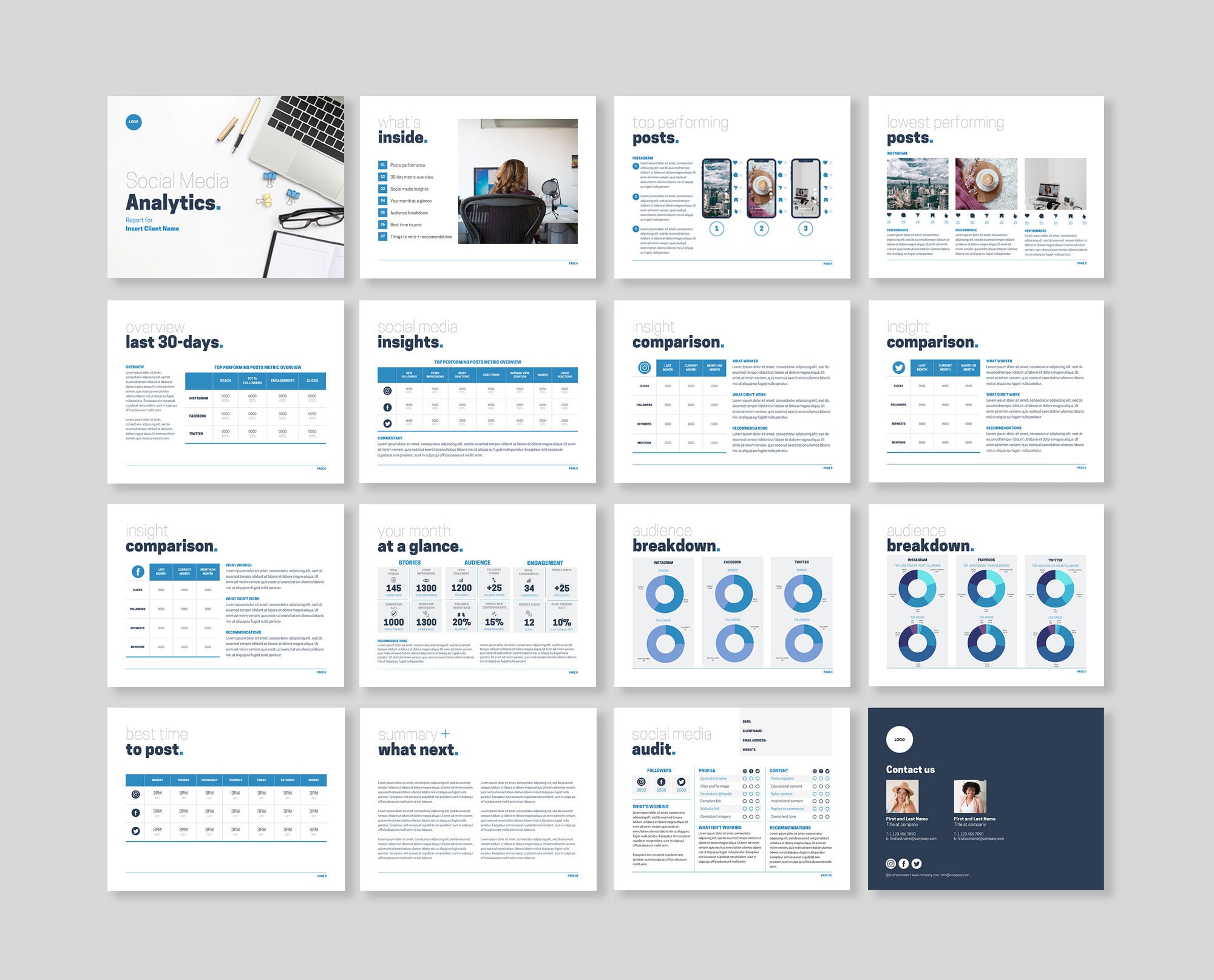 Blue Social Media Analytics Report Template | Canva Monthly Report ...
