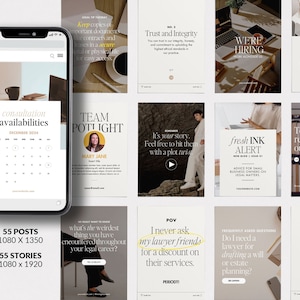 May include: A collage of social media posts for a legal services business. The posts feature a variety of topics, including legal tips, team introductions, and advice for small business owners. The posts are designed to be visually appealing and informative.