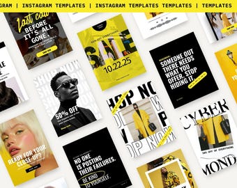 Black and yellow Instagram templates, Instagram templates canva, Social media templates, Digital marketing faceless, Instagram post template