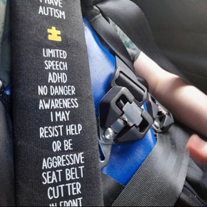 Personalised Car Seat Belt Cover Disability Autism ADHD Down Syndrome Disabled