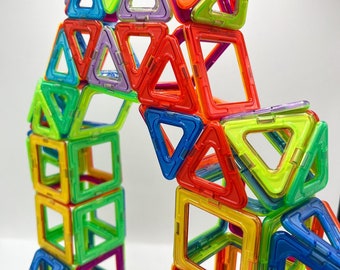Magnetic Building Blocks 50-Piece Kids Magna-Tiles with Storage Bag