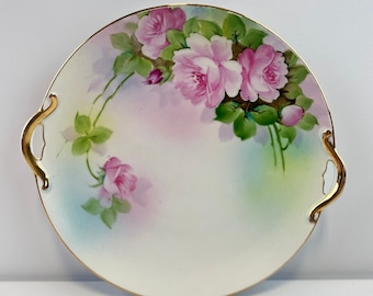 Vintage Hand Painted Cake Plate, Japanese Porcelain Cake Plate, Tea Party Cake Plate,  English Cottage Decor