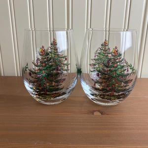 Set of 2 Spode Christmas Tree Water Glasses | Spode Christmas Tree| Holiday Stemware