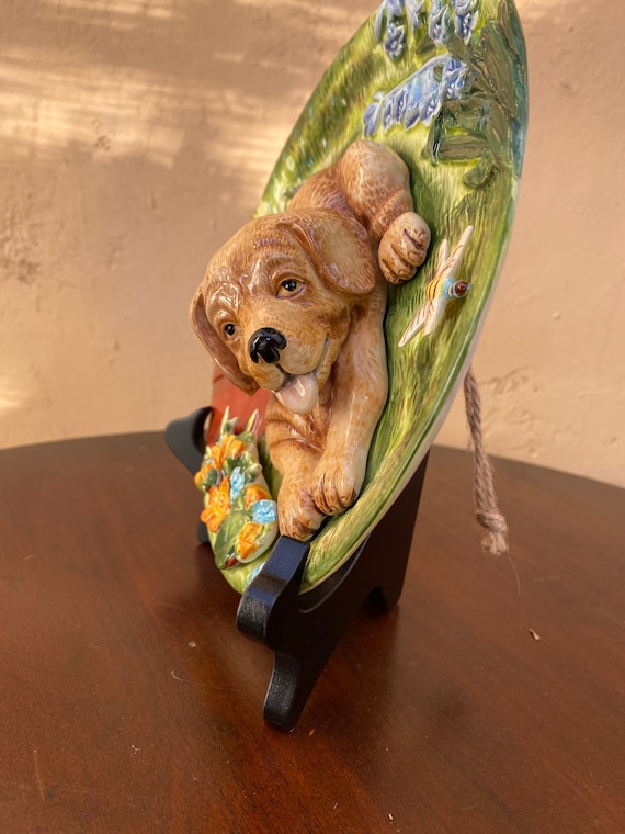 Vintage Majolica Labrador Dog Plate: 3D Folk Art Wall Decor - Etsy