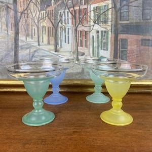 Set of 4 Vintage Blendo Margarita Glasses, Frosted Pastel Stemware, Blendo Margarita Glasses, Blendo Glassware